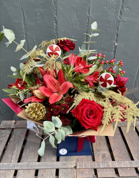 Red peppermint swirl hand