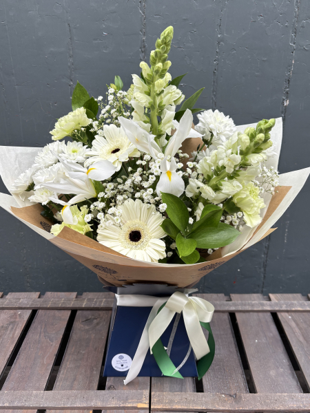 Pure white hand tied