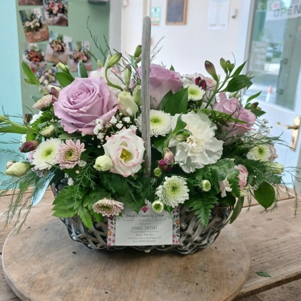 Grey basket arrangement