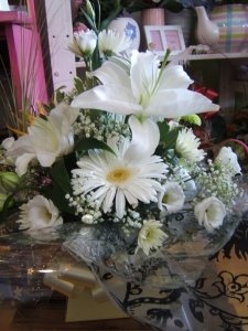 White lily boxed arrangement