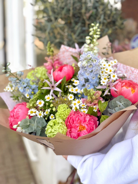 Coral charm peony bouquet