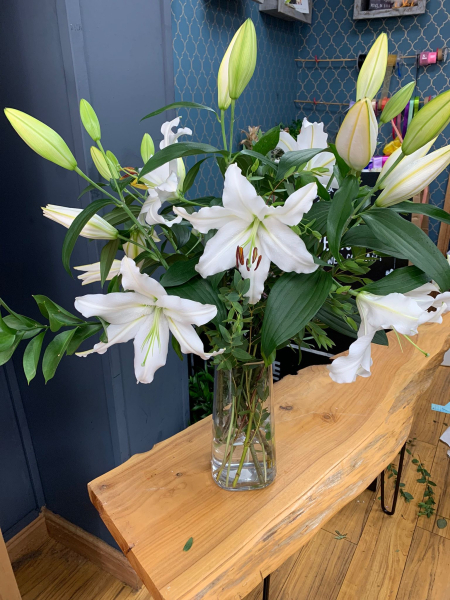 White lily vase