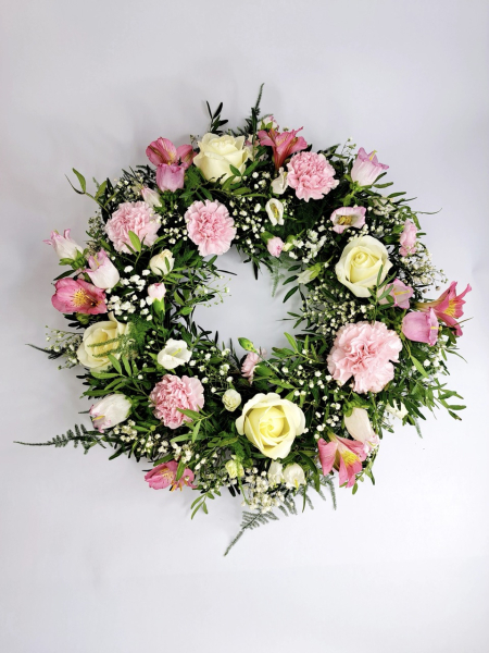 Pink and white wreath