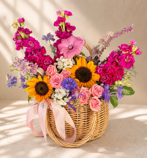 A floral wicker handbag