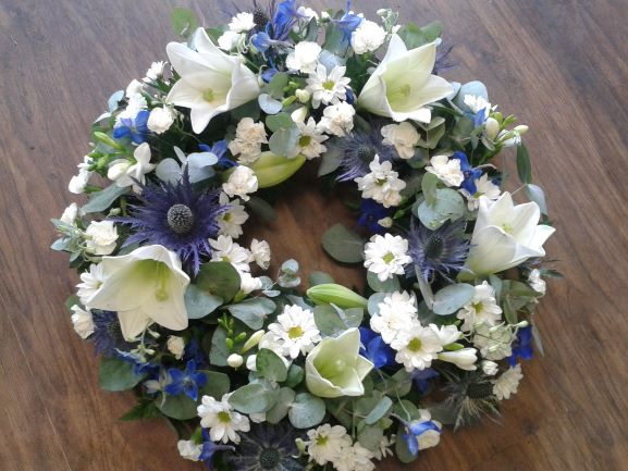 Blue and white wreath