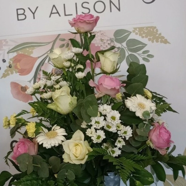 Pink and white rose arrangement