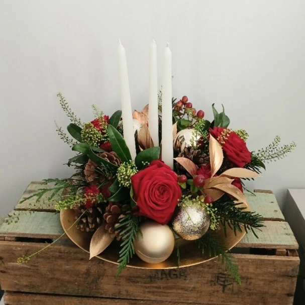 Three candle christmas arrangement