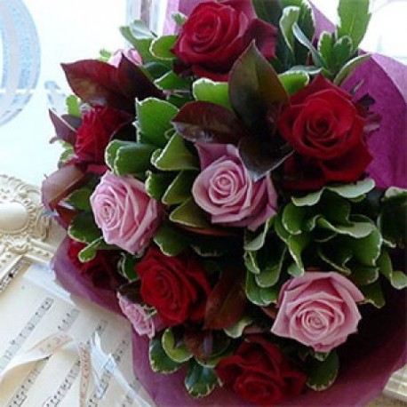 Dozen pink and red roses