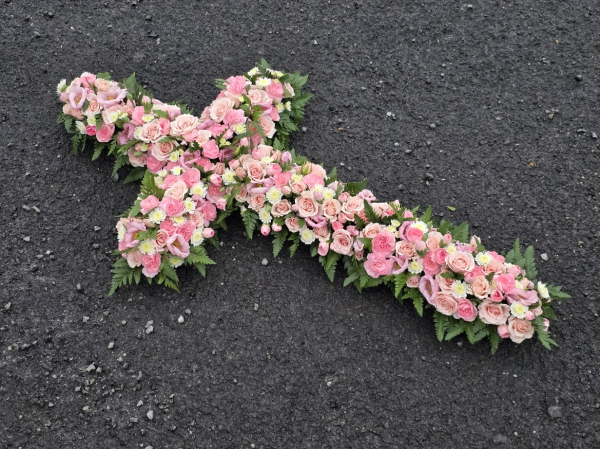 Pink mixed flower cross