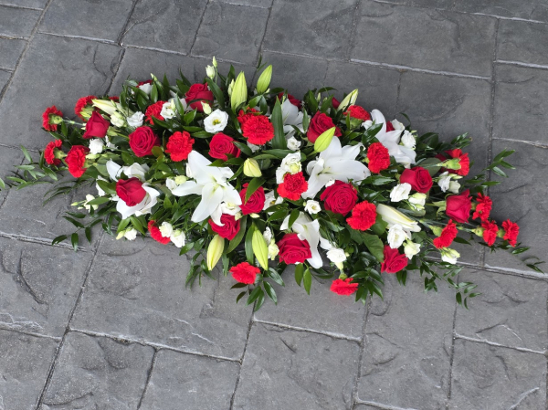 Red with white casket