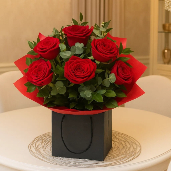 Six red roses bouquet