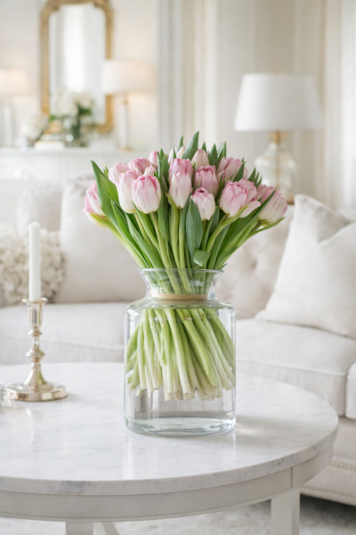 Blush embrace pink tulips