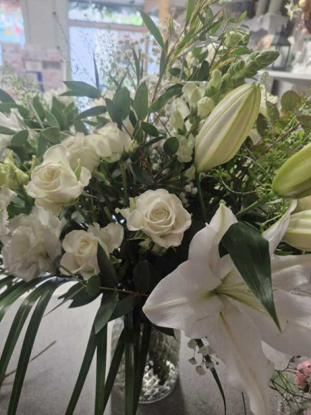 White lily vase