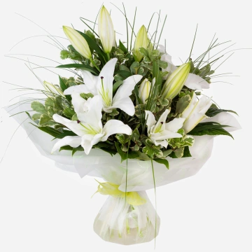forever-yours-hand-tied-bouquet-with-white-oriental-lilies-and-foliage-1
