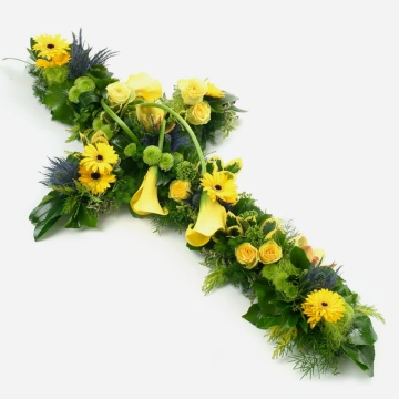 bright-yellow-cross-arrangement-with-green-foliage-1