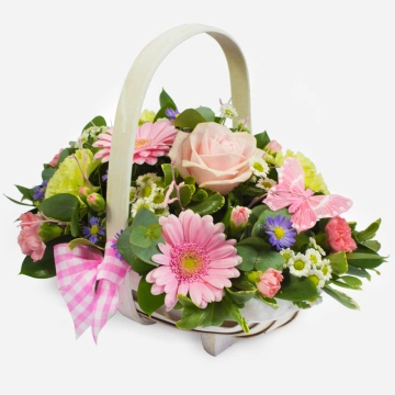 pastel-basket-arrangement-with-pink-roses-germini-and-green-carnations-1