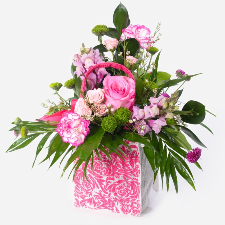 Small jute bag of flowers in pink hand delivered by the florist small jute bag of flowers in pink hand delivered by the florist small jute bag of flowers in pink hand delivered by the florist small jute bag of flowers in pink hand delivered by the florist